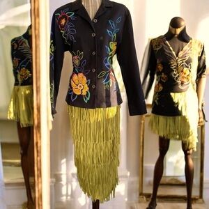 ELCC jacket, size L, highly embellished, stretch cotton, shoulder pads, EUC